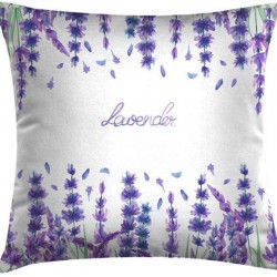 LAVADER Lavender Yazılı Lavanta Desenli Lila-Beyaz 45x45 cm Kırlent Kılıfı