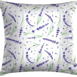 LAVANDER Yeşil Yapraklı Lavanta Desenli Lila 45x45 cm Kırlent Kılıfı