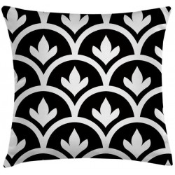 ROYAL LEAF Asil Yaprak Desenli Siyah Beyaz 45x45 cm Kırlent Kılıfı