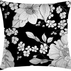 DARK MIST Siyah Fonlu Gri Menekşe Desenli 45x45 cm Kırlent Kılıfı