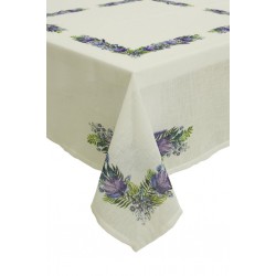 MAUVE Mor Çiçek Desenli Beyaz 150x150 cm cm Masa Örtüsü