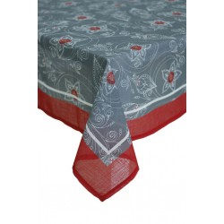 SCARLET Büyük Çiçek Desenli Kırmızı Bordürlü Gri Kırmızı 160x220 cm Masa Örtüsü